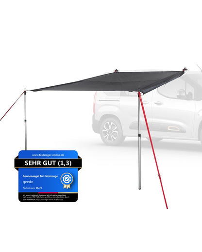 qeedo Motor Tarp Universal Sonnensegel – UV80 Autosonnensegel. Rechteckiges Sonnensegel für effektiven UV80-Sonnenschutz am Fahrzeug.