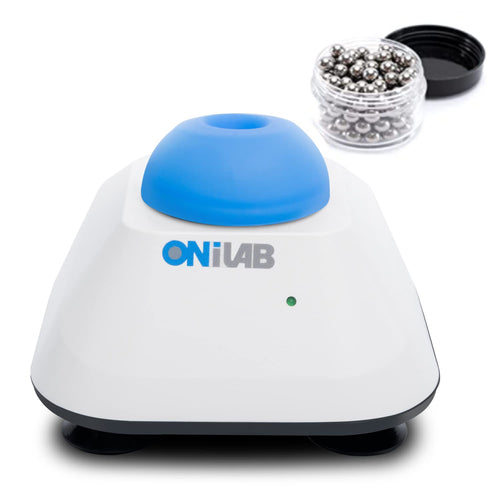 ONiLAB Mini Vortex Mixer Laborgerät - Touch Funktion, Blau. Kompaktes, blaues Gerät mit Kelchkopf. Mischt Proben in Gefäßen durch schnelle Rotation.