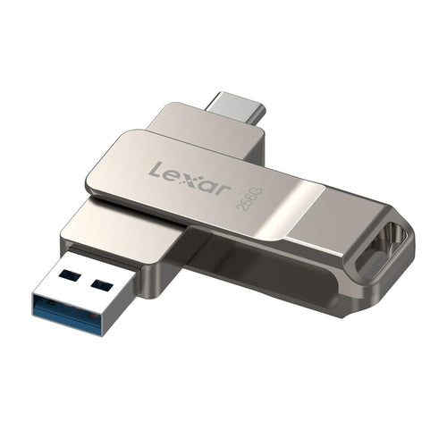 Lexar JumpDrive D40E 256 GB Dual USB-C Stick mit Metallgehäuse, Silber-Champagner, schwenkbar
