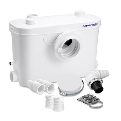 Aquamatix Hebeanlage 400W Sanitäre Abwasserpumpe 3 Einlässe, 6.5m. Kompaktes weißes Gerät zur Abwasserentsorgung bis 6,5m Förderhöhe.