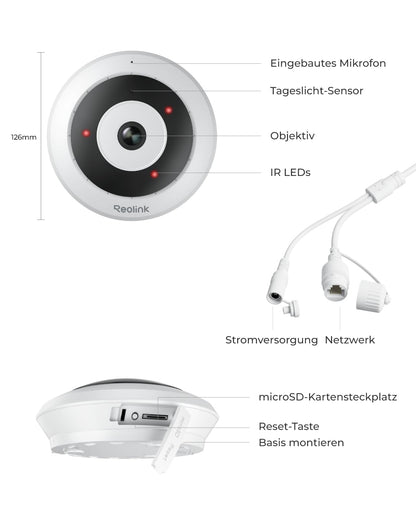 Reolink FE-P 6MP PoE IP Fisheye Sicherheitskamera 360° - Weiss