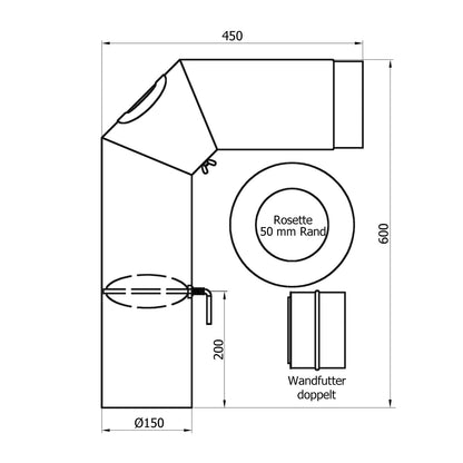 raik Rauchrohr Set 150mm gussgrau 90° - 3-tlg. Zugregulierung