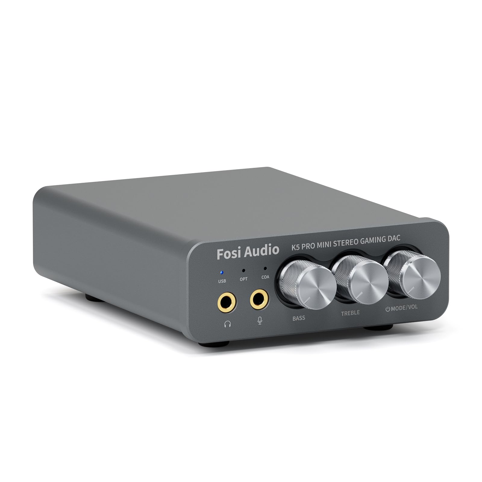 Fosi Audio K5 Pro HiFi Kopfhörerverstärker USB DAC Gaming, schwarz, rechteckig. Verstärkt als DAC Audiosignale für HiFi und Gaming.
