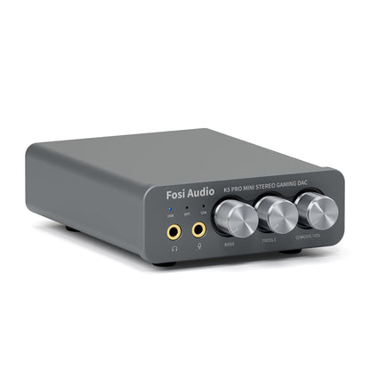 Fosi Audio K5 Pro HiFi Kopfhörerverstärker USB DAC Gaming, schwarz, rechteckig. Verstärkt als DAC Audiosignale für HiFi und Gaming.