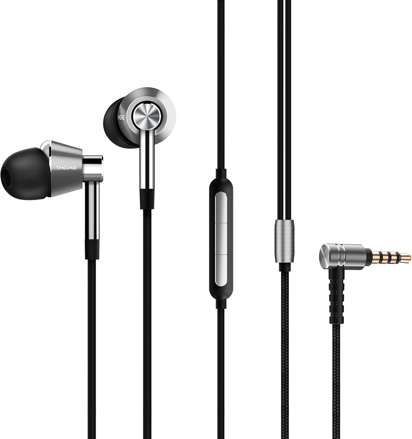 1MORE Triple-Driver Hi-Fi In-Ear Kopfhörer kabelgebunden - Silber: Silberne kabelgebundene In-Ears für Hi-Fi-Klang unterwegs.