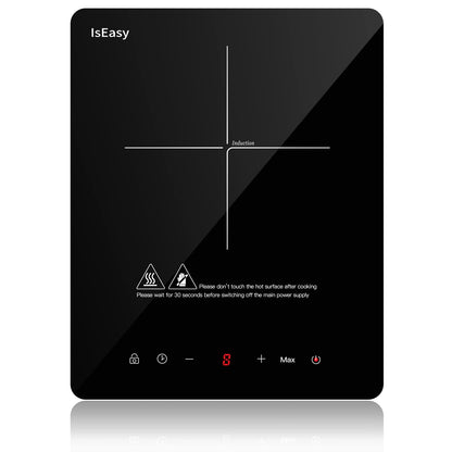 IsEasy Induktionskochplatte 1 Platte 2100W mit Touch-Steuerung, schwarze Oberfläche aus gehärtetem Glas