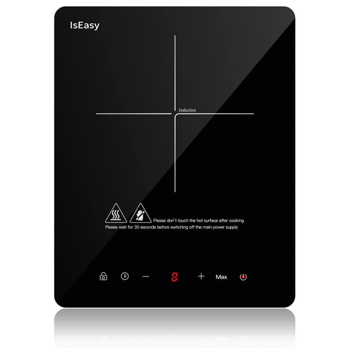 IsEasy Induktionskochplatte 1 Platte 2100W mit Touch-Steuerung, schwarze Oberfläche aus gehärtetem Glas