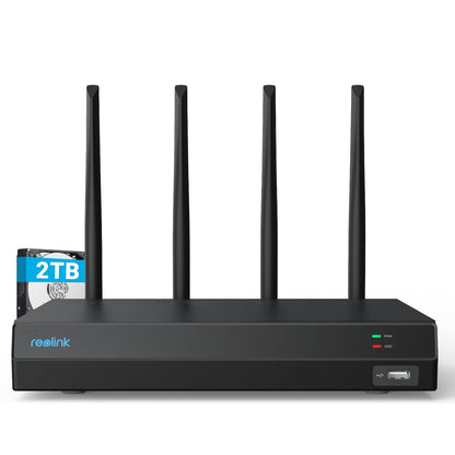 Reolink RLN12W 4K 12-Kanal WLAN NVR mit Wi-Fi 6, 2TB HDD – Schwarz. Kompakter, schwarzer NVR zur zentralen 4K-Videoaufzeichnung.