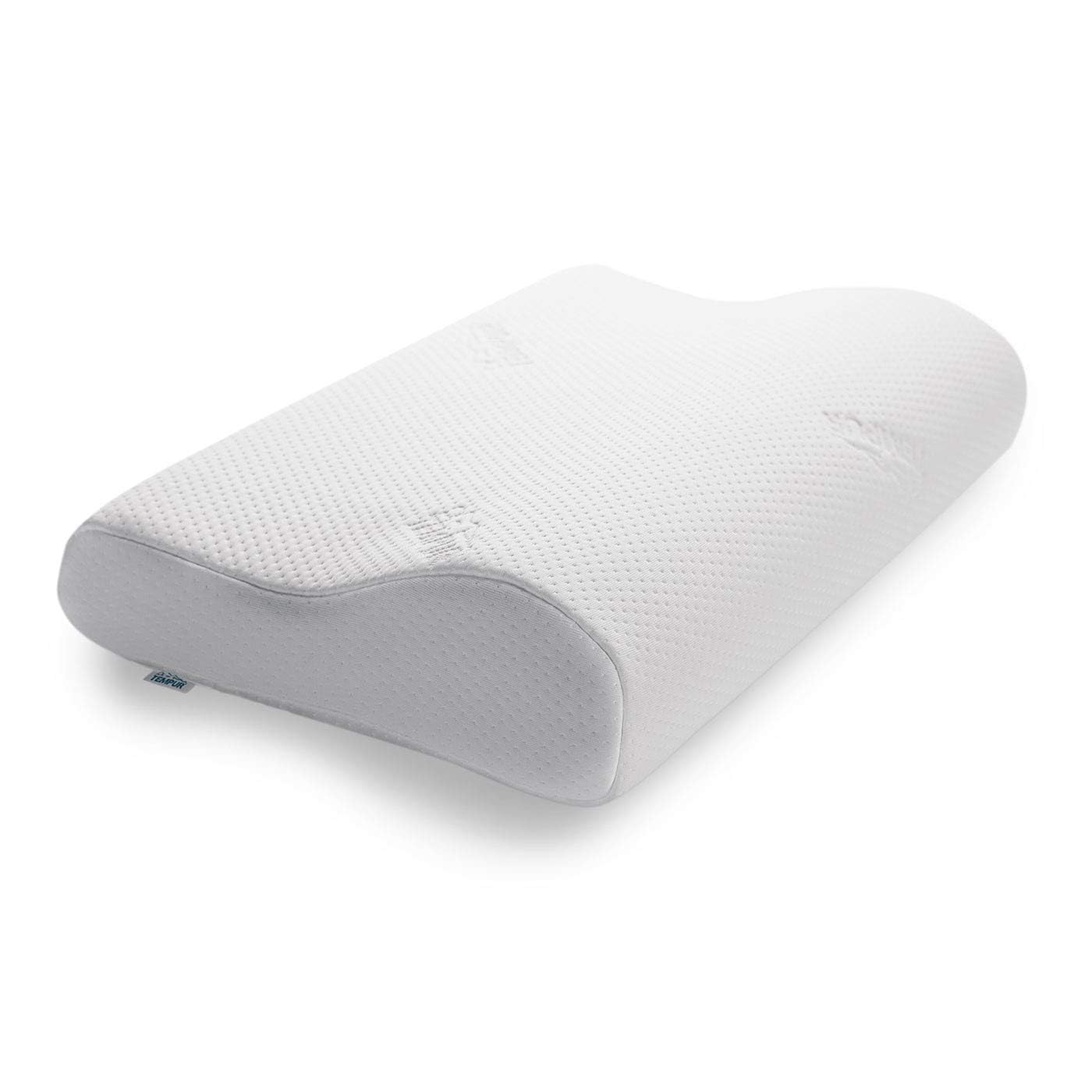 TEMPUR Original Memory Foam Nackenstützkissen fest - Grösse S. Weißes, wellenförmiges Kissen. Stützt Nacken und Halswirbelsäule im Schlaf.
