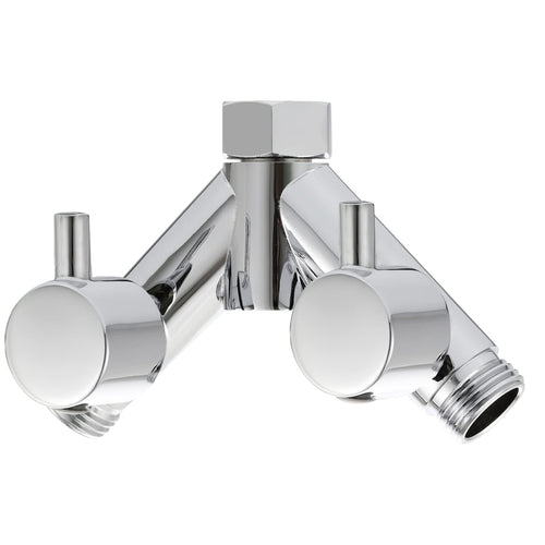 Tecmolog Umstellventil Dusche Messing 2-Wege Y-Verteiler 1/2 Zoll mit Chrom-Finish und zwei Absperrhebeln