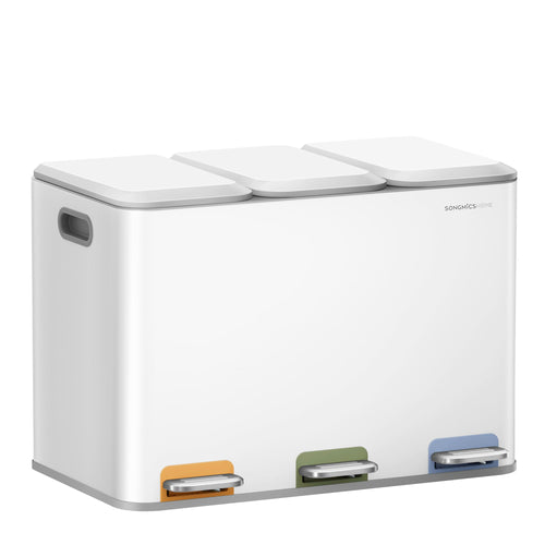 SONGMICS HOME Mülleimer Mülltrennsystem 3x15L LTB740W02V1 Wolkenweiss. Wolkenweisses Mülltrennsystem mit 3 Kammern (je 15L) zur Abfallentsorgung.