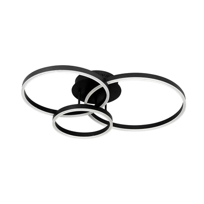 ZMH LED Deckenleuchte Wohnzimmer 3 Ringe Schwarz Dimmbar 82cm