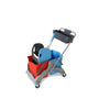 Hypafol Reinigungswagen - 2x25l Eimer mit Presse Extra Korb. Fahrbarer Moppwagen mit zwei 25l Eimern, Presse und Korb für professionelle Bodenreinigung.