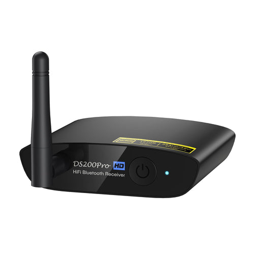 1Mii Bluetooth 5.3 HiFi Empfänger LDAC aptX HD – Schwarz. Schwarzes, kompaktes Gerät empfängt Bluetooth-Audiosignale für Stereoanlagen.