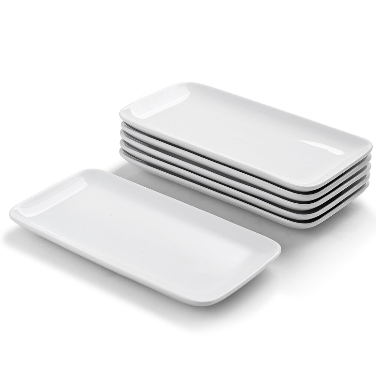 WishDeco Servierteller 6er Set, Porzellan weiss, rechteckig 23x12 cm zum Servieren von Antipasti und Dessert