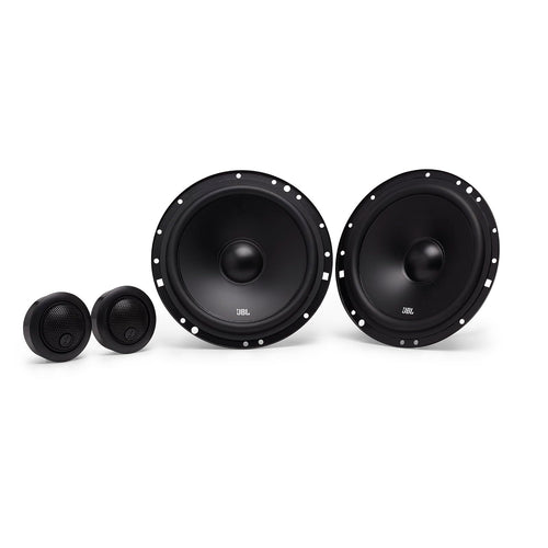 JBL Stage1 601C 2-Wege Komponenten KFZ Lautsprecher Set. Runde, schwarze Chassis für Hi-Fi-Klangwiedergabe im Fahrzeug.