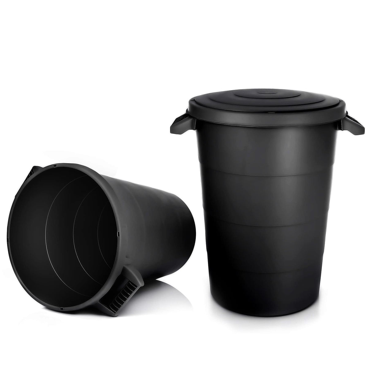 BigDean Universaltonne 80 Liter, 2er-Set, schwarz, mit Deckel – Kunststofftonne mit zwei Tragegriffen