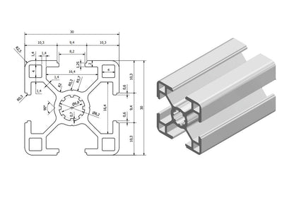 Ulber24 Aluprofil 30x30 Nut8 Typ-B - 12m Set