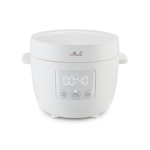 Yum Asia Tsuki Mini-Reiskocher - Pebble White (0.45L), kompakter, runder, weißer Reiskocher zur automatischen Zubereitung kleiner Mengen Reis.