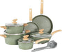 Kitchen Academy Topfset 12tlg Antihaft-Kochgeschirr Set - Grün: Grüne antihaftbeschichtete Töpfe, Pfannen und Glasdeckel zum Kochen/Braten.
