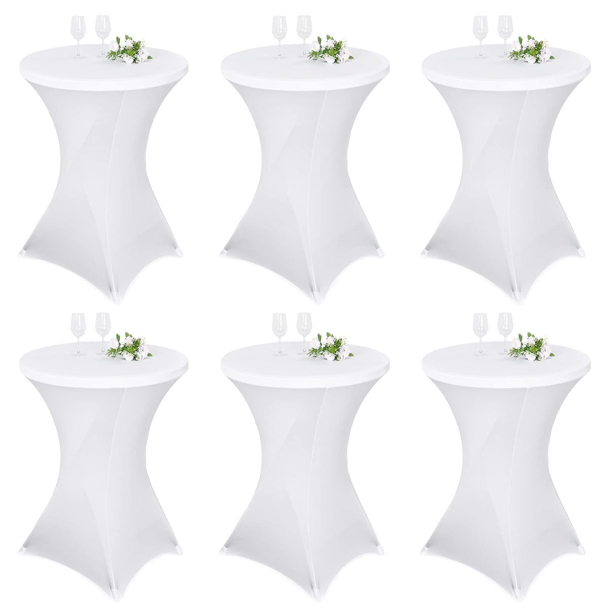 Pesonlook Stehtisch-Husse 6er-Set, Stretch, Weiss, Ø 80–85 cm, elastischer Tischbezug für runde Bistrotische