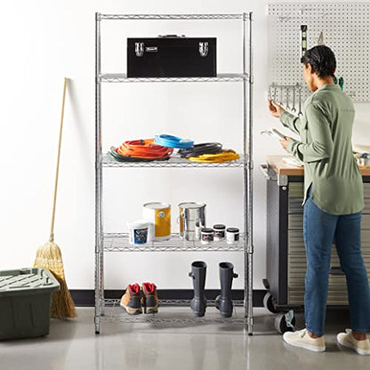 Amazon Basics Schwerlastregal 5 Böden – Chrom, 91x36x183 cm
