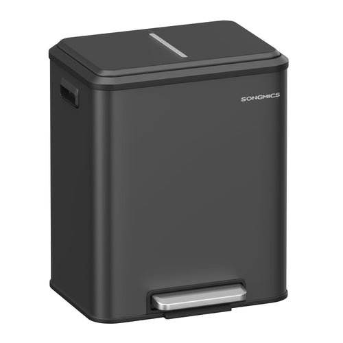 SONGMICS LTB544B02 Mülltrennsystem Küche – 2x15L Tintenschwarz. Rechteckiger Abfallsammler mit zwei 15L-Fächern zur Küchenabfalltrennung.