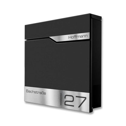 Metzler Wandbriefkasten Schwarz mit Zeitungsfach und Lasergravur
