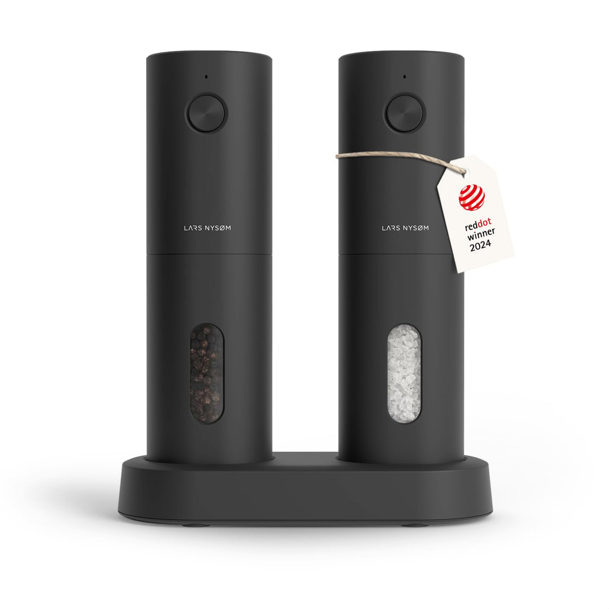LARS NYSØM Salz- und Pfeffermühlen-Set elektrisch Carbon Black, zwei Mühlen mit Ladestation