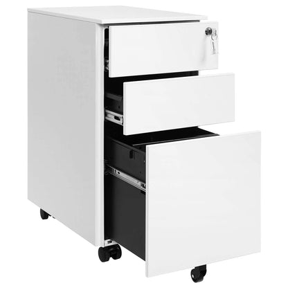 SONGMICS OFC031W01 Rollcontainer – Weiss, 3 Schubladen, abschliessbar