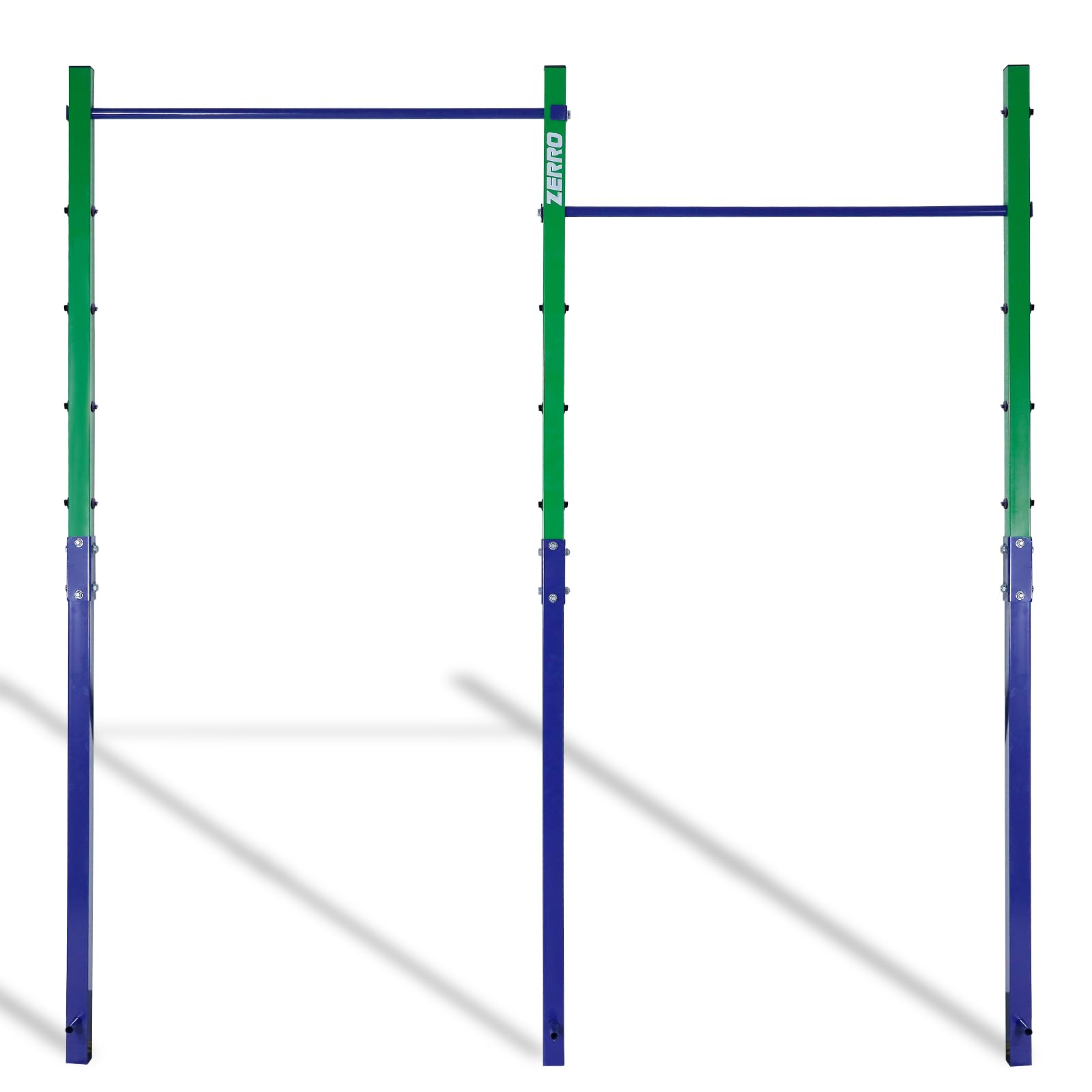 ZERRO Reckstange Outdoor doppelte Turnstange - grün-blau. Grün-blaue Doppel-Reckstange für Outdoor-Gymnastik und Fitness.