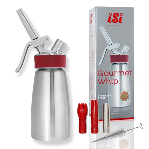 ISI Gourmet Whip Plus Sahnespender Edelstahl 0.25 L. Zylindrisch zum Aufschlagen & Dosieren von Sahne, Espumas, Mousse.