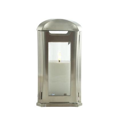 designgrab AEL5 Venezia Edelstahl-Grablampe - Silber. Silberne Edelstahl-Grablampe zur Beleuchtung von Grabstätten mit Kerzen.
