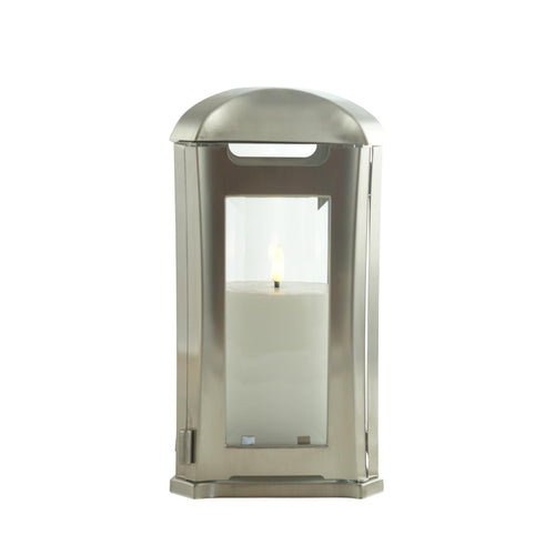 designgrab AEL5 Venezia Edelstahl-Grablampe - Silber. Silberne Edelstahl-Grablampe zur Beleuchtung von Grabstätten mit Kerzen.