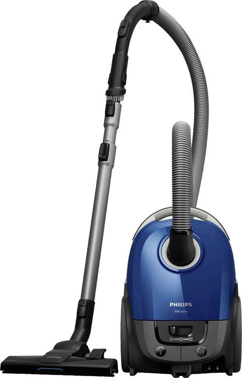 Philips Series 3000 Performer Compact Beutel-Staubsauger - XD3110/09, kompakter dunkelblauer Staubsauger zur effizienten Bodenreinigung.