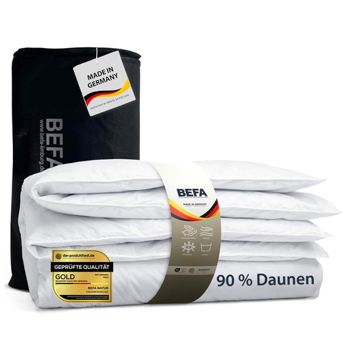 BEFA NATUR Daunendecke Ganzjahr 90% Daunen – 135x200 cm, rechteckig, weiß. Bietet Wärmeisolierung für Schlaf.