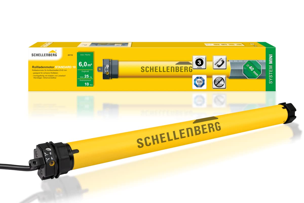 Schellenberg 20110 Rolladenmotor MINI Standard 10 Nm Rohrmotor. Silberner zylindrischer Motor zur Automatisierung von Mini-Rollläden.