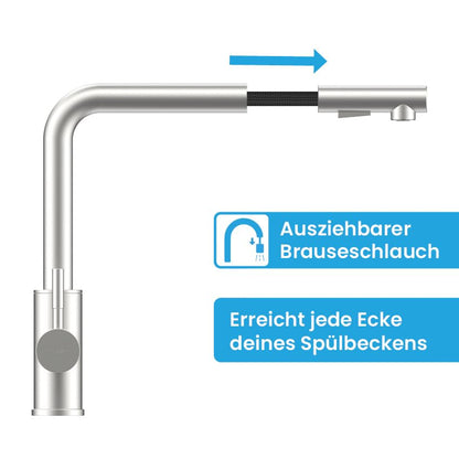 Bächlein Varvaro Küchenarmatur gebürsteter Edelstahl, ausziehbar