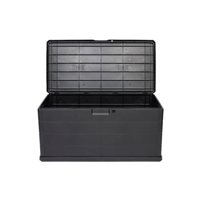 Kreher Kissenbox 340 Liter Holz-Optik Anthrazit mit Sitzfunktion