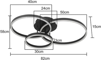 ZMH LED Deckenleuchte Wohnzimmer 3 Ringe Schwarz Dimmbar 82cm
