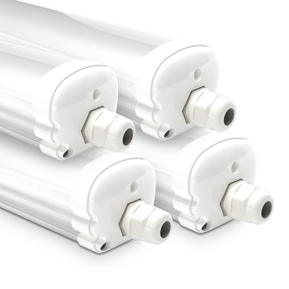 HOFTRONIC LED Feuchtraumleuchte 120cm IP65 4er Pack Neutralweiss. LED-Wannenleuchte für IP65-geschützte Beleuchtung.