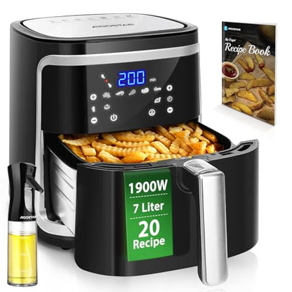Aigostar Cube Heissluftfritteuse 7L XXL Digital - Schwarz. Schwarzer Würfel. Frittiert ohne Öl per Heissluft für knusprige Speisen, digital steuerbar.