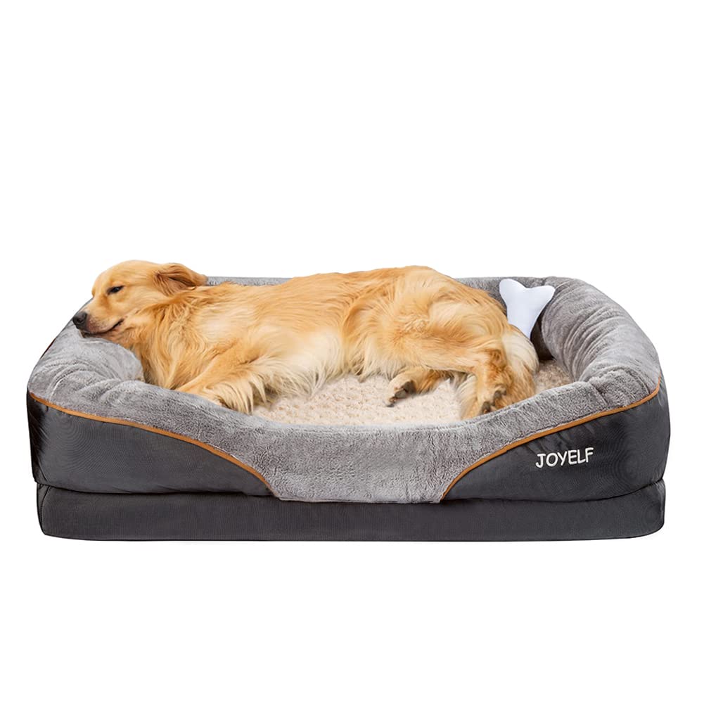 JOYELF Gedächtnisschaum Hundebett & Sofa Orthopädisch - XLarge, rechteckig, mit erhöhten Rändern. Bietet Gelenkentlastung für große Hunde.