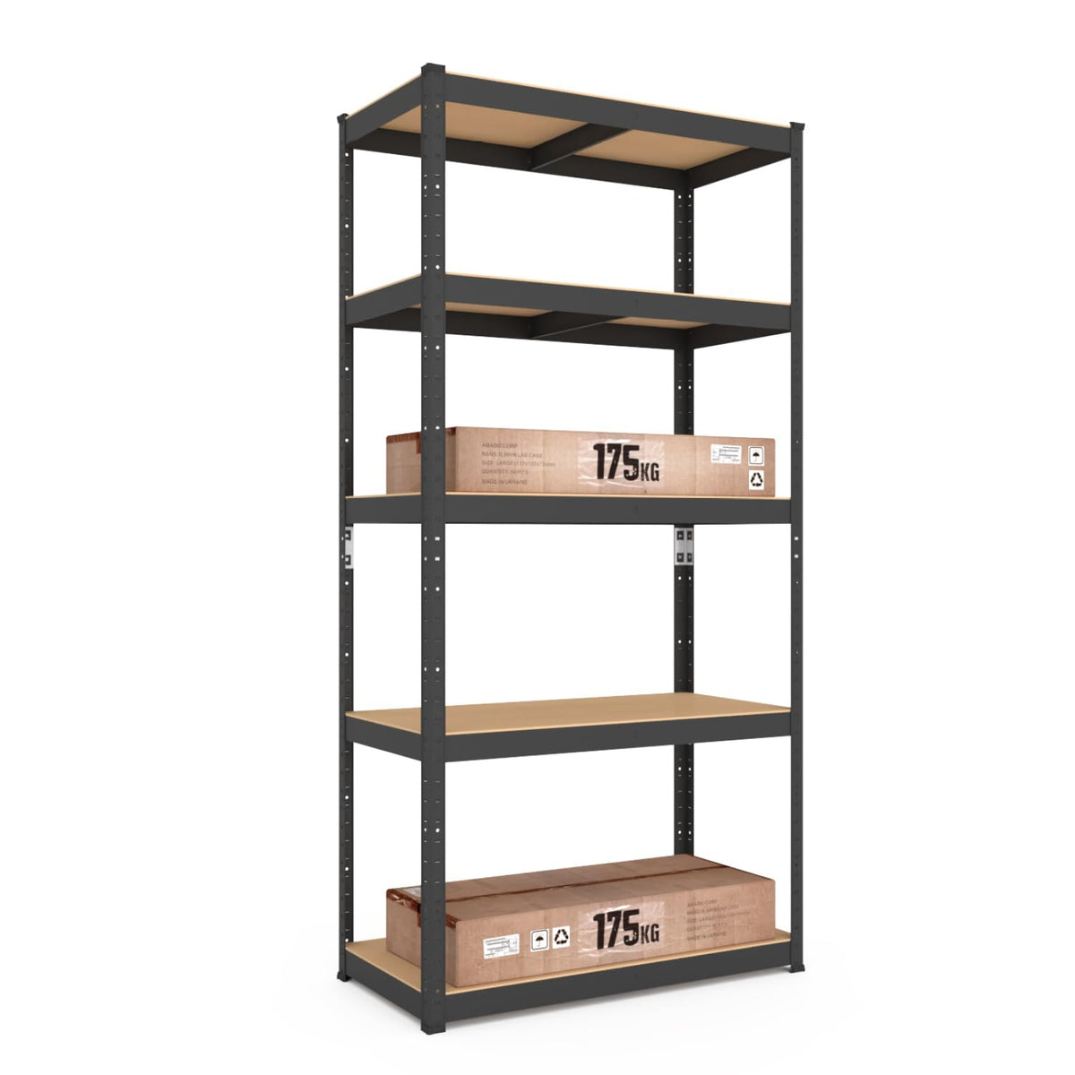baudim Schwerlastregal BUDGET Steckregal schwarz 180x60x40 cm, Metallregal mit 5 MDF-Böden