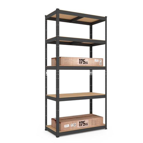 baudim Schwerlastregal BUDGET Steckregal schwarz 180x60x40 cm, Metallregal mit 5 MDF-Böden