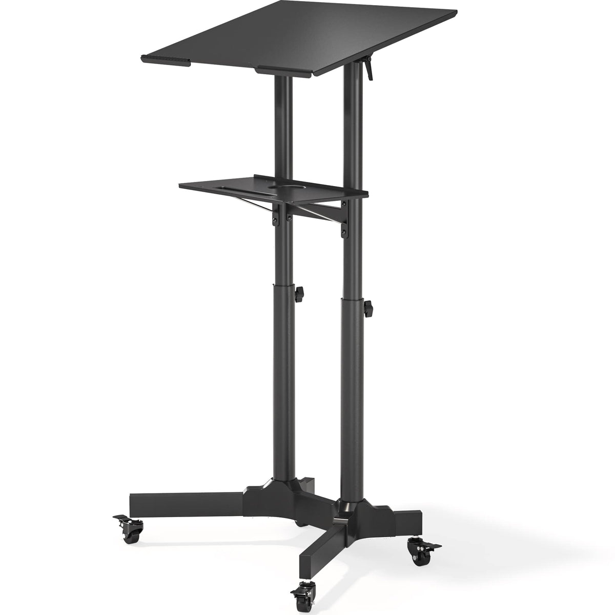 BONTEC Stehpult Laptoptisch: Rechteckige Platte, schwarzes Metallgestell. Höhenverstellbar, neigbar, mit Rollen für flexibles, ergonomisches Arbeiten.