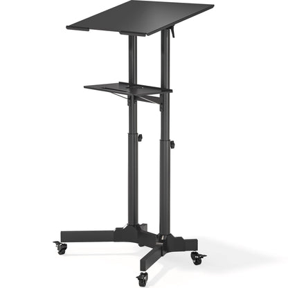 BONTEC Stehpult Laptoptisch: Rechteckige Platte, schwarzes Metallgestell. Höhenverstellbar, neigbar, mit Rollen für flexibles, ergonomisches Arbeiten.