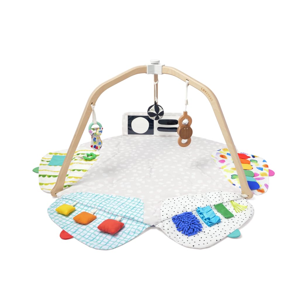 Lovevery Spielbogen – Entwicklungs-Spielmatte Baby & Kleinkind. Naturfarben mit Holzbögen. Fördert Motorik, Sensorik, Kognition.