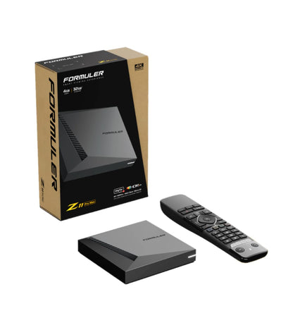 Formuler Z11 Pro Max 4K Android 11 Streaming Box IR1: Schwarzes Gerät. Streamt 4K-Medien via Android 11 auf den Fernseher.