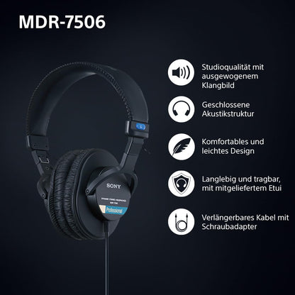 Sony MDR-7506 Studio-Monitor-Kopfhörer – Geschlossen, Schwarz